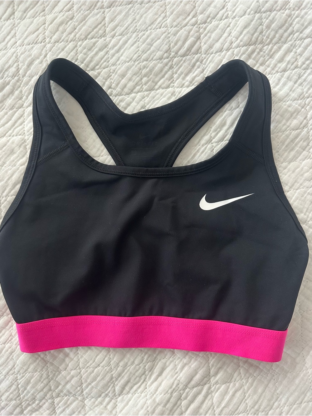 Nike Black Sports Bra with Hot Pink Band and White Swoosh